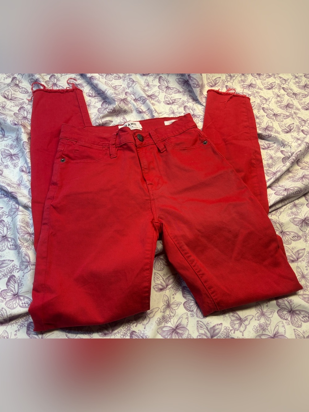 ⚛️Frame Denim Bright Red High-Rise Skinny Jeans